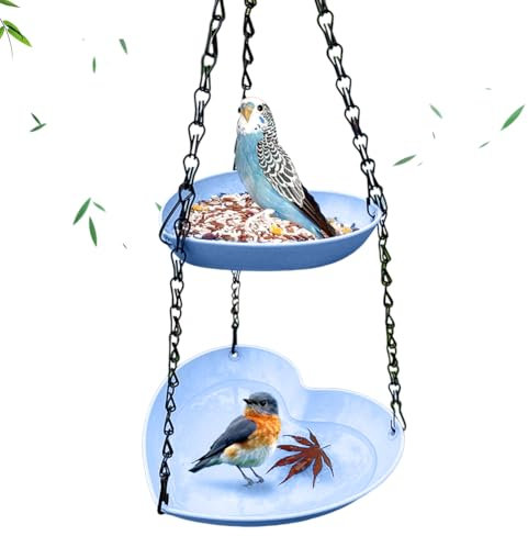 Vogelfutterspender Und Vogeltränke,Doppelschicht Vogeltränke Hängend Kunststoff,Vogeltränke Vogelfutterhaus Zum Aufhängen,Futterstationen Für Wildvögel,Futterstation Vogeltränken Für Garten (Blau)