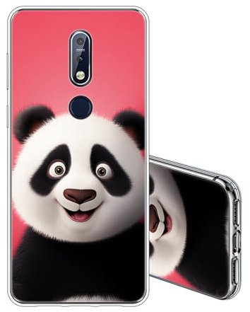 JEZSTHAI Schutzhülle Kompatibel mit Nokia 7.1 Handyhülle Transparent Weiche Stoßfeste Kratzfeste Durchsichtige Schlank Klar Silikon Case Niedliche Panda Muster Hülle