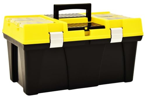 Gecheer Boîte à Outils Plastique 595x337x316 mm Jaune, Boîte à Outils, Caisse à Outils Malle de Rangement pour Maison, Atelier, Garage