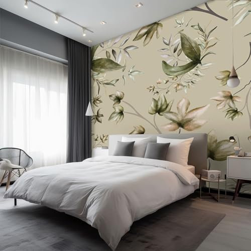 Sage Green Mural Wallpaper, Vintage Botanical Wallpaper for Living Room, TV Backdrop, Office, Hotel Wall Background, Wall Decoration Non-Woven Wallpaper 250 x 175 cm (WxH), Sage Green