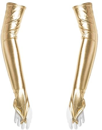 Wisebom Lange Handschuhe Damen Satin Fingerhandschuhe Damen Abendhandschuhe Halbhandschuhe für Opera Fest Party, Maskerade, Cosplay-Kostüme, Halloween-Party (Gold, Universalcode)