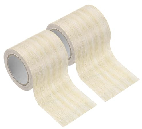 PATIKIL 2 Rollen Klebefolie Holzoptik Klebeband Selbstklebend, 5.7cm x 4.57m Holzmaserung Reparaturband für Schrank Tische Stuhl Möbel Böden Bordüre Wand Sockelleisten, Hellgelb Eiche