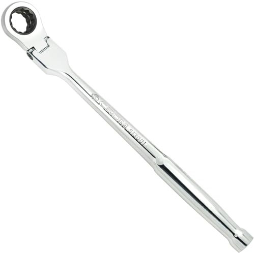 CROM Flex Head Ratchet Wrench - 10.5-Inch Long 17mm Flex head 120-Tooth 12 Point Stubby Socket Ratchet Wrench, Compatible with 3/8 Drive Nano Impact Sockets (10.5 Inch 3/8 Drive)