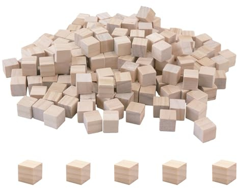300 Stück Holzwürfel 10mm, Blanko Holzklötzchen | Natürliche Würfel Holz zum Basteln, Quadrat Holzklötze für DIY Handwerk, Malen, Lernen