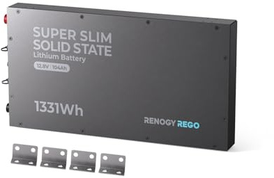 Renogy 104Ah 12.8V Super Slim LiFePO4 Battery, Lithium Iron Phosphate Leisure Battery with 6000+ Deep Cycles, IP 67 and BMS Protection, Bulit-in Bluetooth for Caravan, RV and Off Grid Life