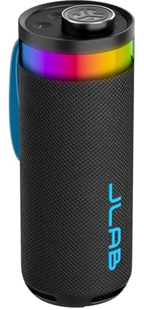 JLab Go Party Cassa Bluetooth Portatile con 16+ ore di riproduzione - Altoparlante Wireless da 10W per Esterni e Viaggi con Luci RGB e Audio Potente, Resistente all'Acqua IP56, Nero