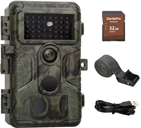 GardePro A3S Wildkamera mit 32GB SD-Karte, 64MP 1296P H.264 Video Wildtierkamera mit Klarer 30m No Glow Infrarot, 0.1s Schnelle Trigger Nachtsicht Bewegungsmelder, 120° Erfassungswinkel, IP66