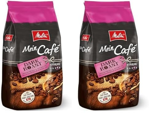 Melitta Mein Café Dark Roast, Ganze Kaffee-Bohnen 1kg, ungemahlen, Kaffeebohnen für Kaffee-Vollautomat, kräftige Röstung, Stärke 4 (Packung mit 2)