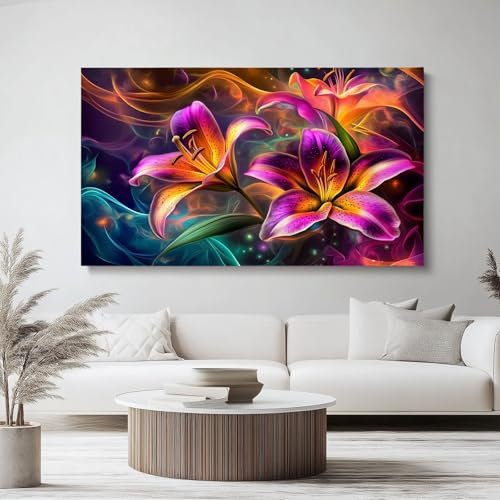 Fantastique Plantes Fleurs Impressions sur Toile Coloré, 120 x 50 cm Deco Tableau Murale Decoration Salon Peinture Tableaux Chambre Toiles pour Maison Bai Cuisine Décor Mural