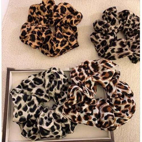 MSLSOZ 4 Stück Haargummis mit Leopardenmuster, elastisches Seil, glatte Pferdeschwanz-Haargummis, Vintage-Haargummis, geeignet für Frauen (4 Farben).