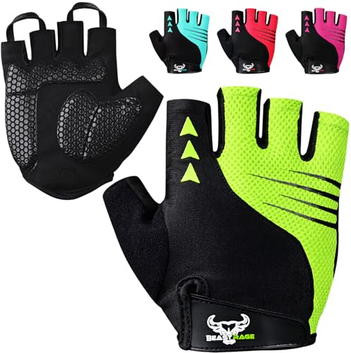 BEAST RAGE Gants de Cyclisme àdemi-Doigts pour Hommes et Femmes,Gants vélo rembourrés,Respirants et antidérapants,Gants de vélo de Route VTT Absorbant (Perroquet, XL)