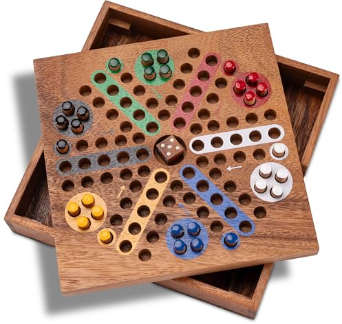 LOGOPLAY Ludo Box für 2 bis 6 Spieler 16cm x 16cm - Reisevariante - Würfelspiel aus Holz