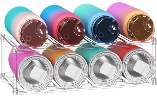 Lifewit Stackable Water Bottle Storage Organiser, Wine Bottle Holder for Cupboard, Plastic Large Compartment Tumbler organiser, Clear Wine Rack, Mug Cup Holder for Kitchen Storage, 2 Tier Hold 8