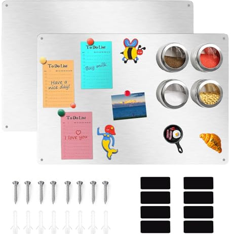 A3 Stainless Steel Magnetic Board Wall & Fridge Memo Bulletin Board | for Kitchen, Office, Bedroom 43.5x30cm Metal Magnets Board to Display Notes, Photos, Recipes, Spice Jars (2 Pack)