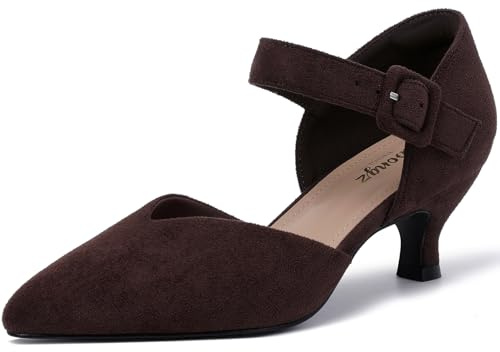 RIBONGZ Ladies Comfortable Buckle Ankle Strap Low Heel Low Heel Shoes for Church Wedding Party etc