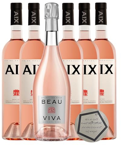 AIX & Beau Viva Set | Rose & Sparkling Rose | 5× AIX Rose 2024 13% & 1× Beau Viva 0,0 % | Südfrankreich | 6× 0,75 l | inkl. LOVEVINO Silver Button Sticker