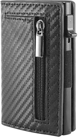 Kusioe RFID-blockierende Mini-Geldbörse mit Münzfach – Ultradünne Kreditkartenhülle für Damen & Herren – Slim Wallet mit Coin-Fach & Diebstahlschutz (Space-Carbon)