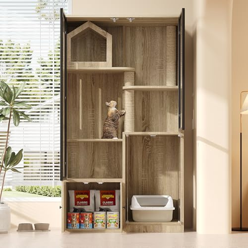 FAYICIC - Jaula Para Gatos, Casa Para Gatos De Vidrio, Valla Grande De Cuatro Pisos Para Gatos, Jaula Resistente Al Invierno, Con Puerta Panorámica