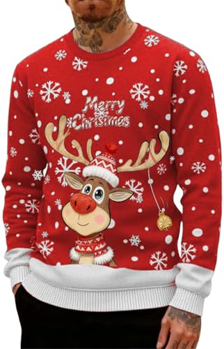 Jersey Navideño Sudadera Navidad para Hombre Suéter Sudaderas Navideñas Reno Manga Larga Pullover Sudaderas Informales Punto con Cuello Redondo Cómodo para Navidad Ropa Festiva