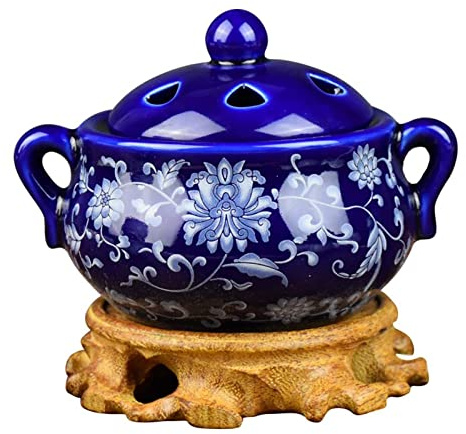 ApuaVireo&Co Elektrischer Räuchergefäß mit Zeitschaltuhr – Aromatherapie-Ofen aus Keramik mit Einstellbarer Temperatur – Duftöl-Diffusoren for Adlerholz-Weihrauchharz(Blue,Ceramic Cover)