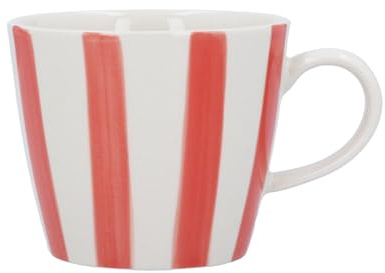 Gisela Graham Striped Stoneware Mug, 300ml (Red)