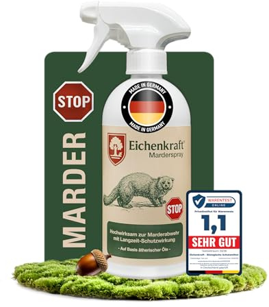 EICHENKRAFT Marderspray 500 ml – Marderabwehr für Auto und Haus | 500-ml-Flasche Nagetier-Repellent mit Geraniol und Minzöl für Keller, Dachboden, Garage, Lagerraum und Wohnwagen