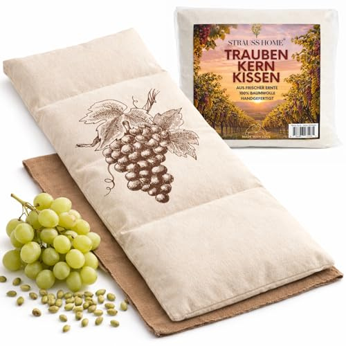 Strauss Home® Traubenkernkissen groß – mikrowellengeeignetes Wärmekissen – gegen Verspannungen von Nacken und Schultern oder Koliken – natürliche Traubenkerne – abnehmbarer, waschbarer Bezug – 20x50cm