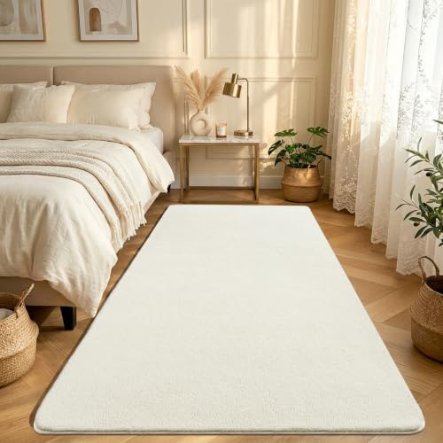 GthreeD Teppich Wohnzimmer 80x150cm Cream Läufer Flur Teppiche Flauschiger | Teppich Waschbarer Kurzflor Weich Rutschfest wohnzimmerteppich Carpet für Schlafzimmer Kinderzimmer und Büro