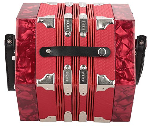Yctze Akkordeon-Ziehharmonika mit 20 Knöpfen, Leichte, Robuste Ziehharmonika, Musikinstrumentenzubehör mit 2 Armschlaufen und Verstellbarem Riemen, Ideal Zum Einfachen Erlernen des Spielens (Rot)