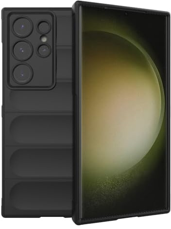 Techsuit für Samsung Galaxy S23 Ultra Hülle mit Stoßfest, Militärschutz, Erhöhte Kanten, Kameraschutz, Samtfutter, Anti Fingerabdruck, Magic Shield Series, PC TPU Hybrid, Schwarz