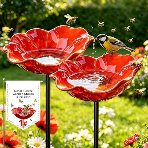 Vogeltränke Blume Gartenstecker Aus Metall Bienentränke, Blumengartenstecker Blumenform Winterfest Insektentränke Gartenfiguren Gartenstatuen Gartendeko Für Draußen (2PCS)