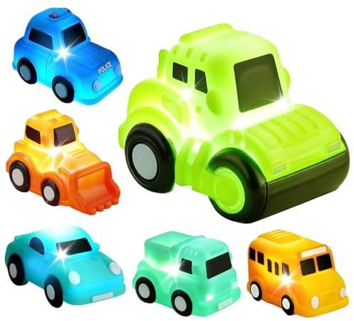 Coche de Juguetes Bañera para Bebés, 6 Piezas Coche de Juegutes de Baño con Luz, Coche de Juguetes de Ducha, Juguetes de baño iluminados, Juguete Bañera sin Agujeros, Regalos para niños