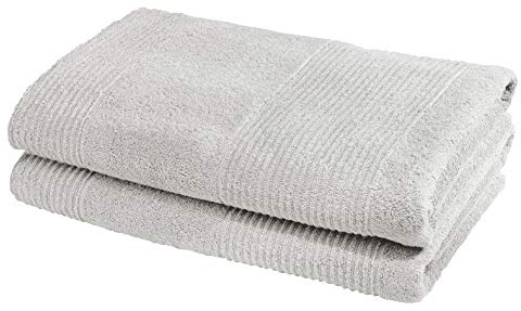 fleuresse Frottier 2828 2er-Set Duschtuch, mit Streifenbordüre und Kordelaufhänger, Ökotex Standard 100, Gewicht 550 gr. pro m², 70 x 140 cm, steingrau