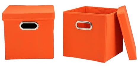 Household Essentials 32-1 Decorative Storage Cube Set with Removable Lids | Orange | 2-Pack