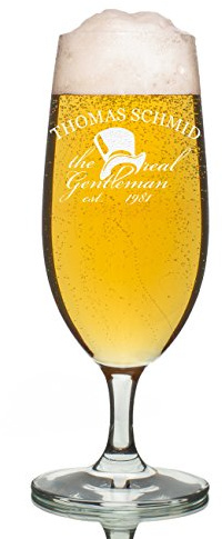 Leonardo Bierglas 0,3l - Pilstulpe Personalisiert mit Gravur - Geschenk-Idee für Männer - Motiv Real Gentleman Zylinder