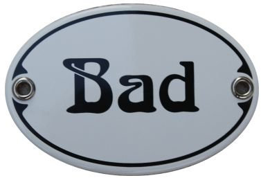Türschild Bad Emaille Schild Jugendstil 7 x 10,5 cm Emailschild weiß (ohne Holzrahmen)