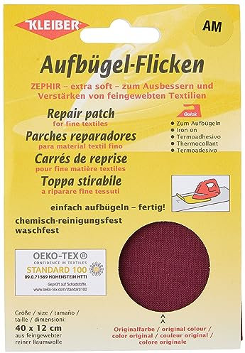 Kleiber Iron On Repair Patch for Fine Knit Textiles-40cm x 12 cm Size-Burgundy Red, 40 x 12 cm