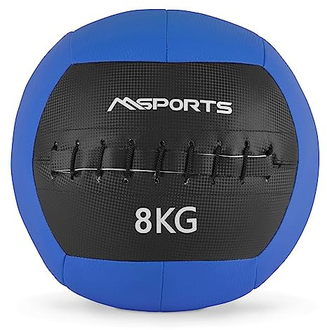 MSPORTS Wall-Ball Premium Gewichtsball 2-10 kg Medizinball (8 kg - Blau)