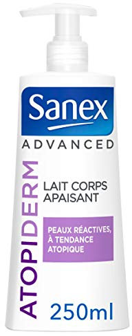 SANEX - Lait corps Sanex Advanced Atopiderm Peaux Réactives et Atopiques - Soulage la Sécheresse & Apaise les démangeaisons - Formule Testée Dermatologiquement - Flacon Pompe 250 ml