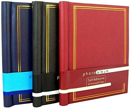 Raxter® Self-Adhesive Photo Albums with 20 Sheets/40 Sides each, Black/Red/Blue, Large, Pack of 3