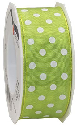 PRÄSENT Polka DOTS Band mit Drahtkante Limette/weiß, 20 m gepunktetes Dekoband, 40 mm Breite, leicht biegsames Schleifenband zum Dekorieren & Basteln, für besondere Anlässe