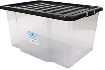 VSL 5 x 50 Litre Plastic Storage Box - Quality Container with Black Lid - Stackable