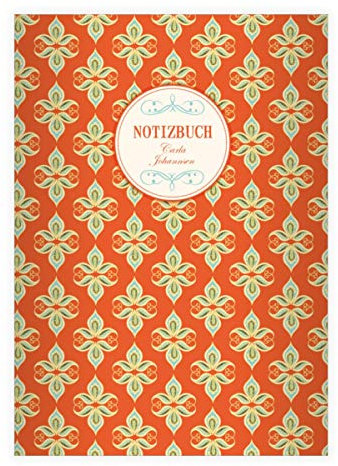 2 personalisierte Edle Vintage DIN A4 Schulhefte, Rechenhefte mit dekorativem, floralem Paisley, orange Lineatur 23 (kariertes/rautiertes Heft 16 Blatt/32 S.) Notizheft für Schule, Büro