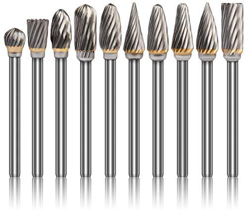 K Kwokker Tungsten Carbide Burr Set 1/8 Shank Diamond Files HRA85 Rotary Tool Accessory Kit, Drill Chucks Accessories for Dremel Rotary Drill Air Die Grinder for Metal Polishing, Wood Carving