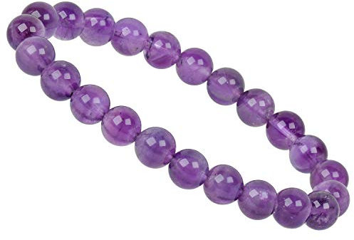 ELEDORO Handgefertigtes Edelstein Perlen Stretch Armband - Echte Steine 8mm (Amethyst A Qualität)
