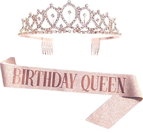 Leixi Queen Sash & Tiara Kit - 30th Birthday Gift for Women - Rose Gold