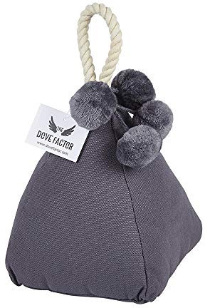 Lush Soft Weighted Fabric Door Stop with Pom Pom Detail (Grey)