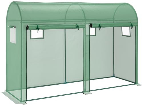 Outsunny Serra Tunnel da Giardino per Piante e Orto, Serra da Balcone con 2 Porte Avvolgibili e 4 Finestre, Copertura in PE Struttura in Acciaio, 3x1x2m