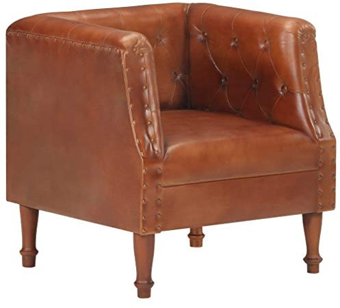 Tidyard Poltrona Chesterfield Retro in Vera Pelle di Capra - Poltrocina Vintage da TV e Salotto 60x57x64 cm