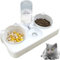 Water and Food Bowls Cat, 3 in 1 Automatic Cat Water Dispenser Cat Food Dispenser Pet Bowls Set 0-8°Adjustable Tilted Set Water and Food Bowl Set Perfect Feeding Bowls for Cats and Small Dogs (White)
